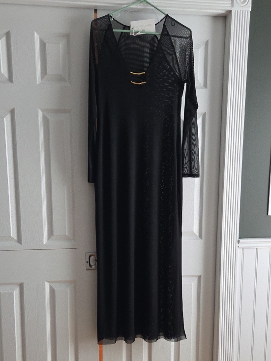Caroline Constas Other - Caroline Constas Black Sheer Long Sleeve Maxi Dress Gold Hardware Accents